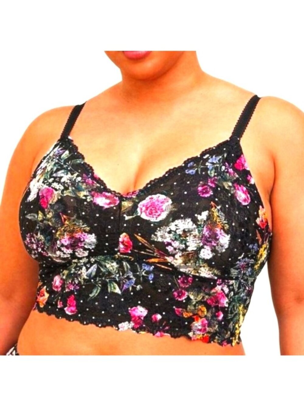 NEW Torrid 2 Floral Lace Bralette - Black and Pink 2x - Picture 6 of 7